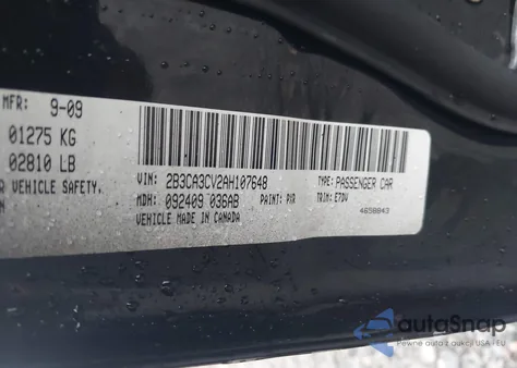 2010 Dodge Charger Sxt from USA, damaged, VIN 2B3CA3CV2AH107648